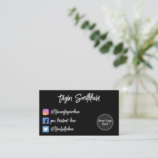 Instagram Twitter Facebook Business Card Visitenkarte (Stehend Vorderseite)