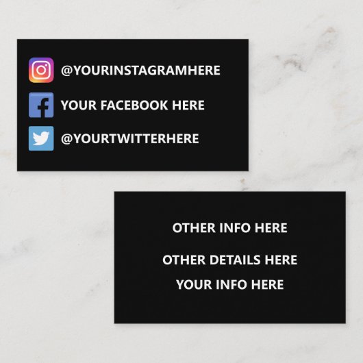 Instagram Twitter Facebook Visitenkarte (Vorne/Hinten)