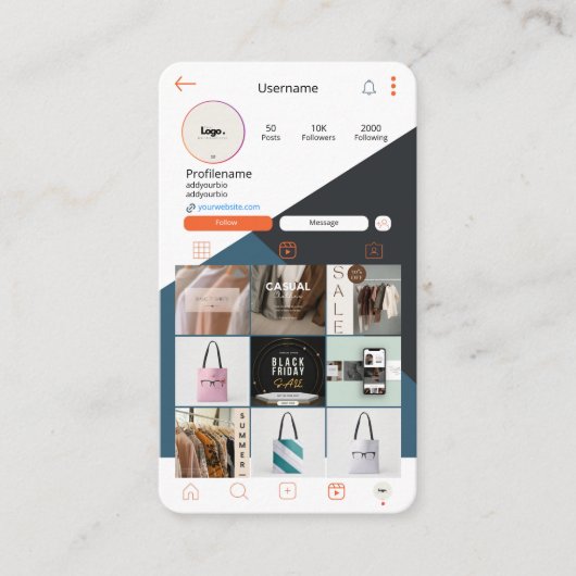 Instagram Visitenkarte QR-Code-Logo-Busenkarte (Vorderseite)