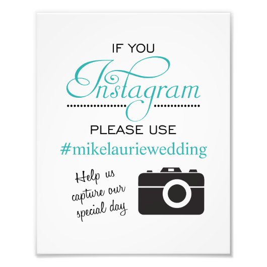 Instagram Wedding Poster Sign - Aqua Blue (Vorne)