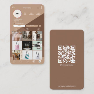 Instagramm Business Card Brown QR Code Business Ca Visitenkarte