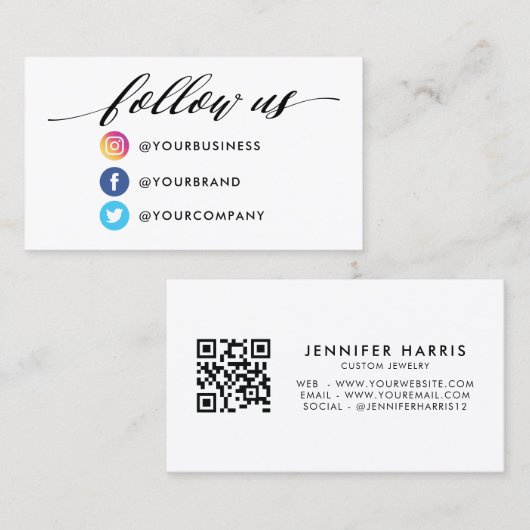 Instagramm Facebook Twitter Qr Code Visitenkarte (Vorne/Hinten)