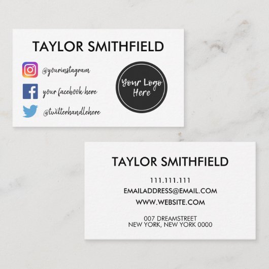 Instagramm Facebook Twitter Visitenkarte (Vorne/Hinten)
