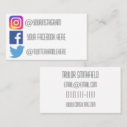 Instagramm Facebook Twitter Visitenkarte (Vorne/Hinten)