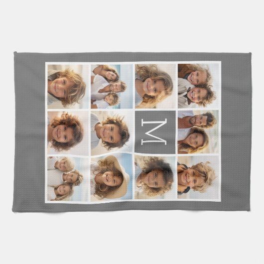Instagramm-FotoCollage Custom Monogram-Kohle Geschirrtuch (Horizontal)