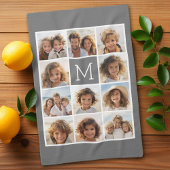 Instagramm-FotoCollage Custom Monogram-Kohle Geschirrtuch