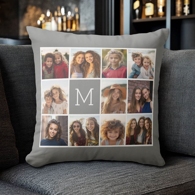 Instagramm-FotoCollage Custom Monogram-Kohle Kissen (Custom Photo Collage Pillow)