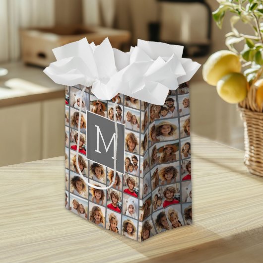 Instagramm-FotoCollage Custom Monogram-Kohle Mittlere Geschenktüte