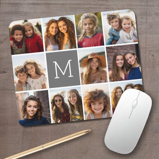 Instagramm-FotoCollage Custom Monogram-Kohle Mousepad
