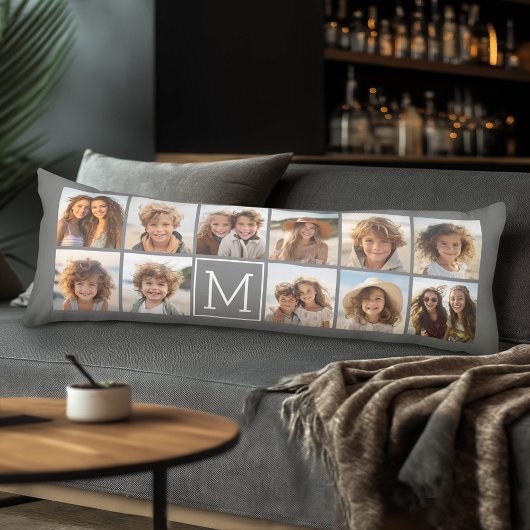 Instagramm-FotoCollage Custom Monogram-Kohle Seitenschläferkissen