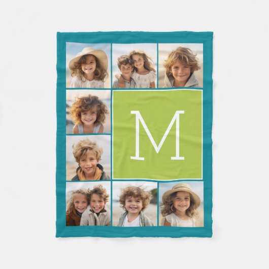 Instagramm-Fotolollenmonogramm - Blau und Limon Fleecedecke (Vorderseite)