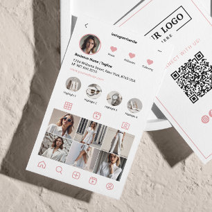 Instagramm-Scan zum Verbinden von QR-Code rosa Visitenkarte