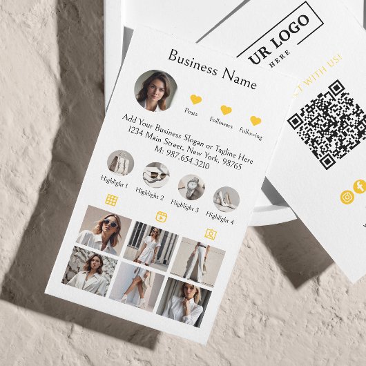 Instagramm-Scan zur Verbindung von QR-Code gelb Visitenkarte