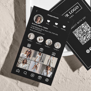 Instagramm-Scan zur Verbindung von QR-Code schwarz Visitenkarte