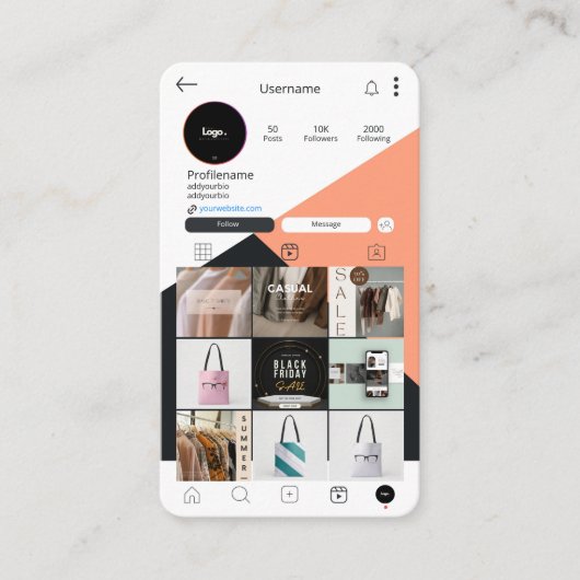 Instagramm-Visitenkarten-Scan zum Verbinden von QR Visitenkarte (Vorderseite)