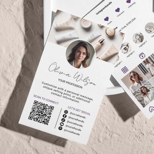 Instagrareprüfung zum Verbinden von QR-Code Lila Visitenkarte