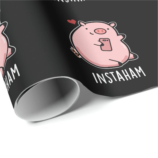 Instaham Funny Social Media Pig Pun Dark BG Geschenkpapier (Rolleneckpunkt)