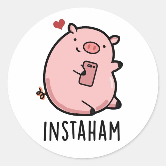 Instaham Funny Social Media Pig Pun Runder Aufkleber (Vorderseite)