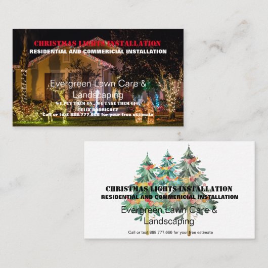 Installation von Weihnachtsbeleuchtung Foto Visitenkarte (Vorne/Hinten)