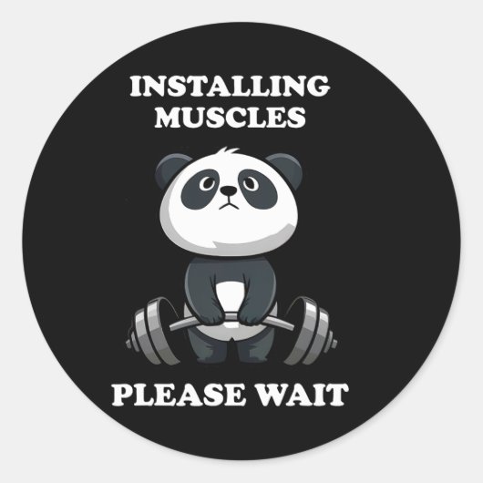 Installieren von Muskeln Bitte warten Sie Niedlich Runder Aufkleber (Vorderseite)