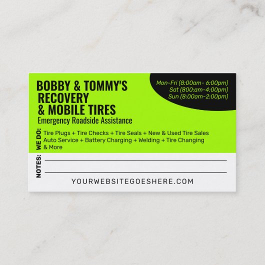 Instandsetzung des Auto für die Erholung im Straße Visitenkarte (Rückseite)