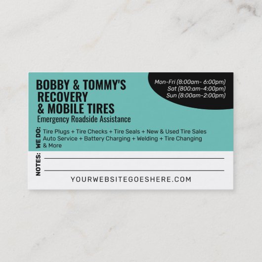 Instandsetzung des Auto für die Erholung im Straße Visitenkarte (Rückseite)