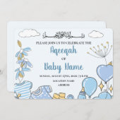Instant bestellbare Baby Boy Aqeeqah Einladungskar Einladung (Vorne/Hinten)