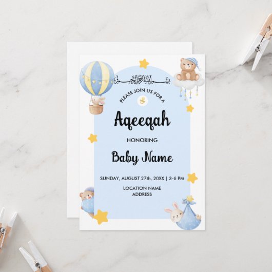 Instant Blue Aqeeqah Aqiqah Einladungskarte Einladung (Vorderseite/Rückseite Beispiel)