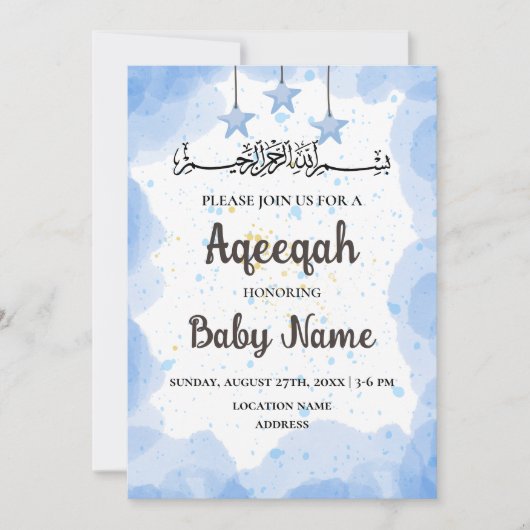 Instant Blue Aqeeqah Aqiqah Einladungskarte Einladung (Vorderseite)