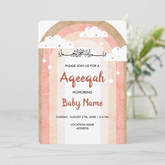 Instant Boho Rainbow Aqeeqah Aqiqah Invite Card Einladung (Stehend Vorderseite)