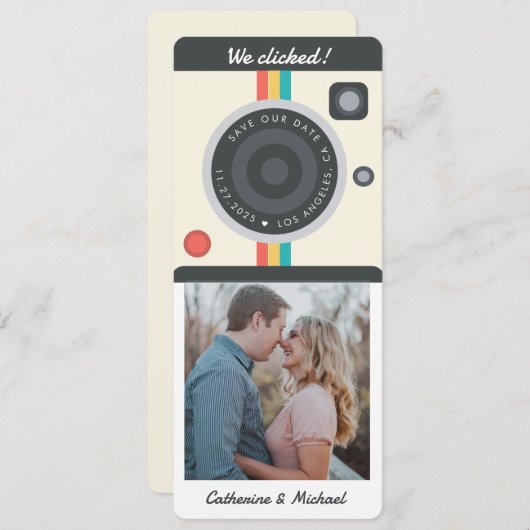 Instant Camera Couple-Foto Datum Position einzigar Save The Date (Vorne/Hinten)