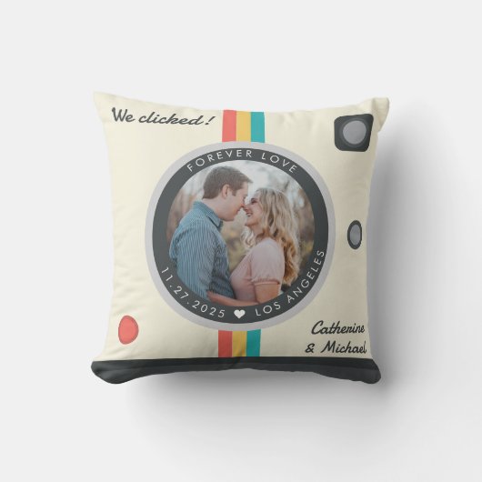 Instant Camera Couple Foto Einzigartiges Jubiläum Kissen (Vorderseite)