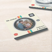Instant Camera Couple Foto Save the Date einzigart Rechteckiger Pappuntersetzer (angewinkelt)