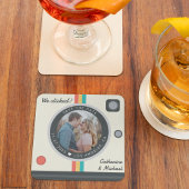 Instant Camera Couple Foto Save the Date einzigart Rechteckiger Pappuntersetzer
