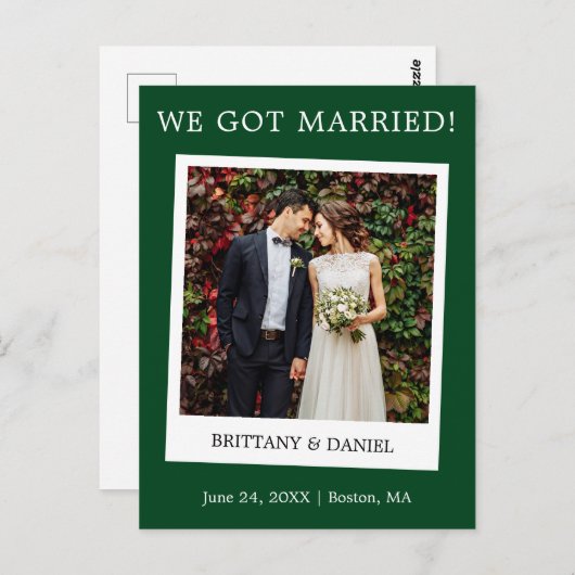 Instant Camera Foto Hochzeitserklärung Grün Postkarte (Vorne/Hinten)