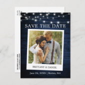 Instant Camera Foto Lights Wood Save the Date Postkarte (Vorne/Hinten)