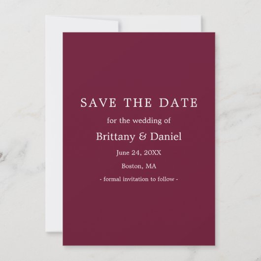 Instant Camera Style Couple Foto Burgundy Save The Date (Rückseite)