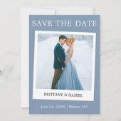 Instant Camera Style Couple Foto Dusty Blue Save The Date (Vorderseite)