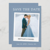 Instant Camera Style Couple Foto Dusty Blue Save The Date (Vorne/Hinten)
