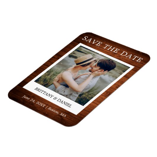 Instant Camera Style Foto Holz Save the Date Magnet (Linke Seite)
