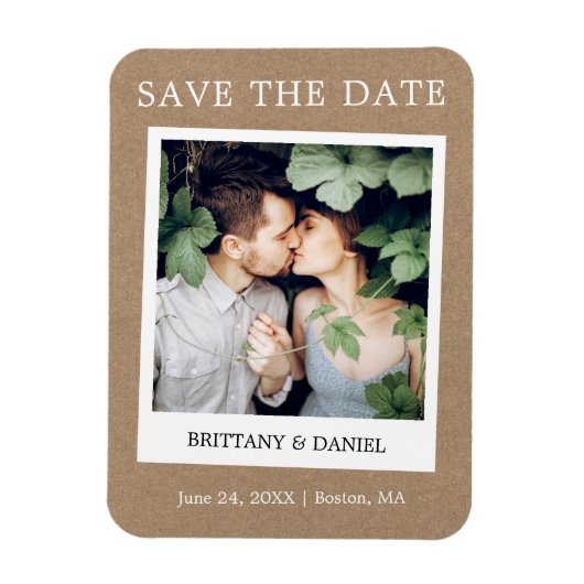 Instant Camera Style Foto Kraft Save the Date Magnet (Vertikal)