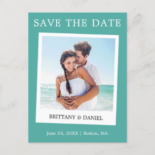Instant Camera Style Foto Save the Date Aquamarin Postkarte
