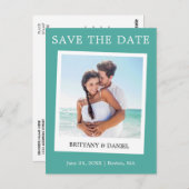Instant Camera Style Foto Save the Date Aquamarin Postkarte (Vorne/Hinten)