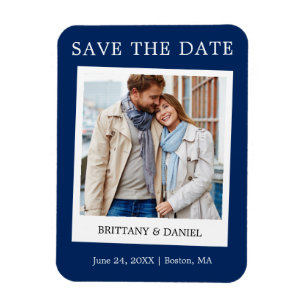 Instant Camera Style Foto Save the Date blau Magnet
