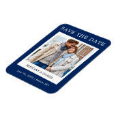 Instant Camera Style Foto Save the Date blau Magnet (Linke Seite)