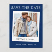 Instant Camera Style Foto Save the Date blau Postkarte (Vorderseite)