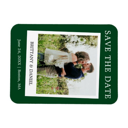Instant Camera Style Foto Save the Date grün Magnet (Horizontal)