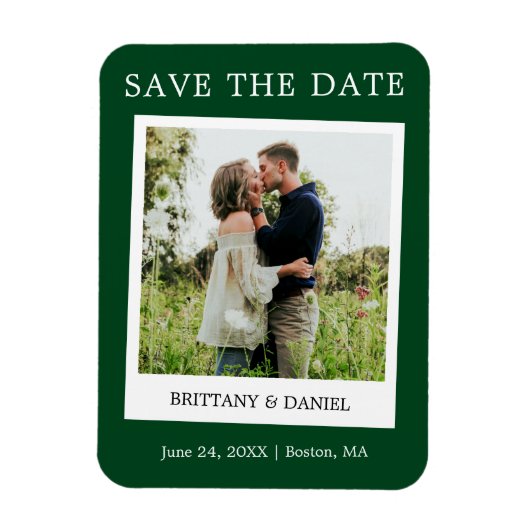 Instant Camera Style Foto Save the Date grün Magnet (Vertikal)