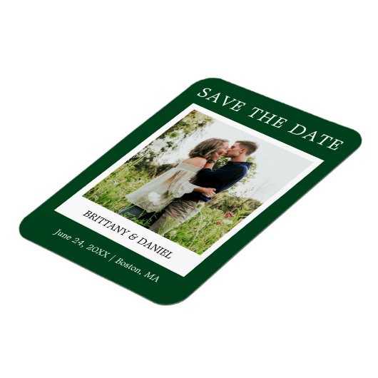 Instant Camera Style Foto Save the Date grün Magnet (Linke Seite)