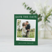 Instant Camera Style Foto Save the Date grün Postkarte (Stehend Vorderseite)
